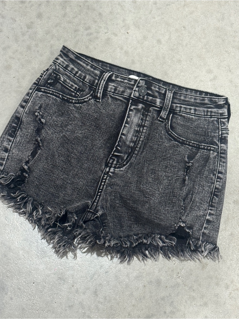 Frayed Hem Black Denim Shorts - Women